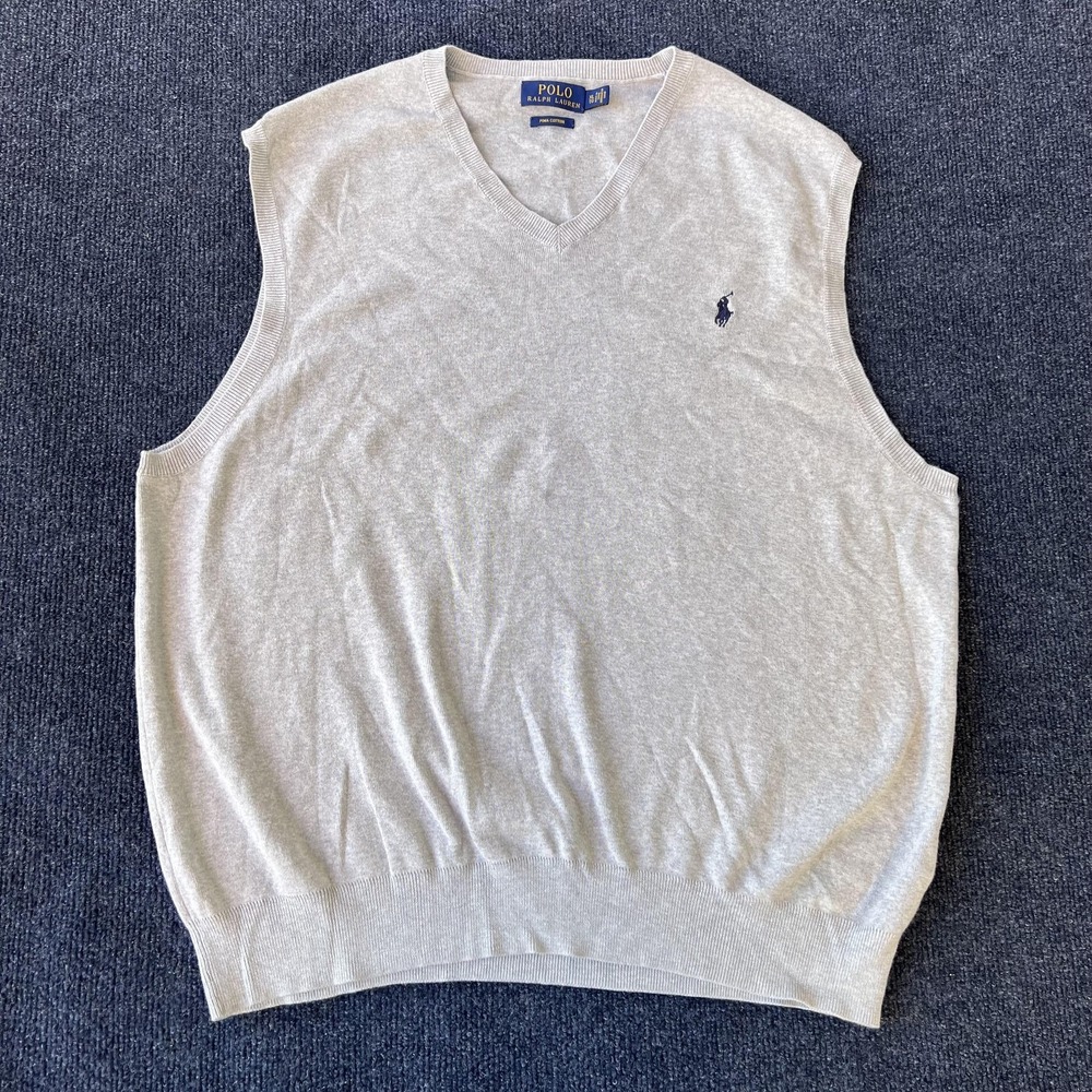 Polo Ralph Lauren Sweater Vest Mens 6X Heather Gray Pima Cotton V Neck Pony Logo